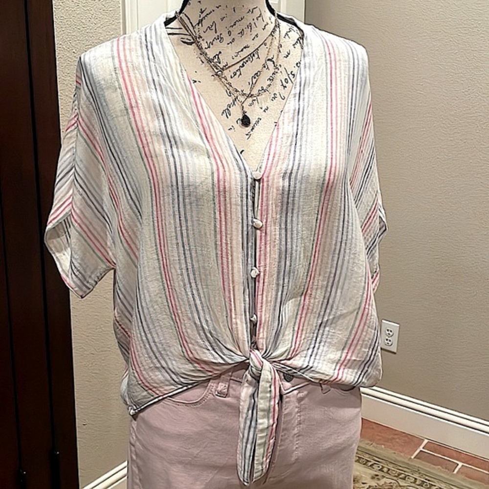 Rails Thea Isla Stripe Linen Blouse - image 2